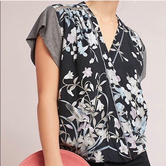 Anthropologie Tops - Anthropologie Floral Wrap Front Shirt Blouse Small